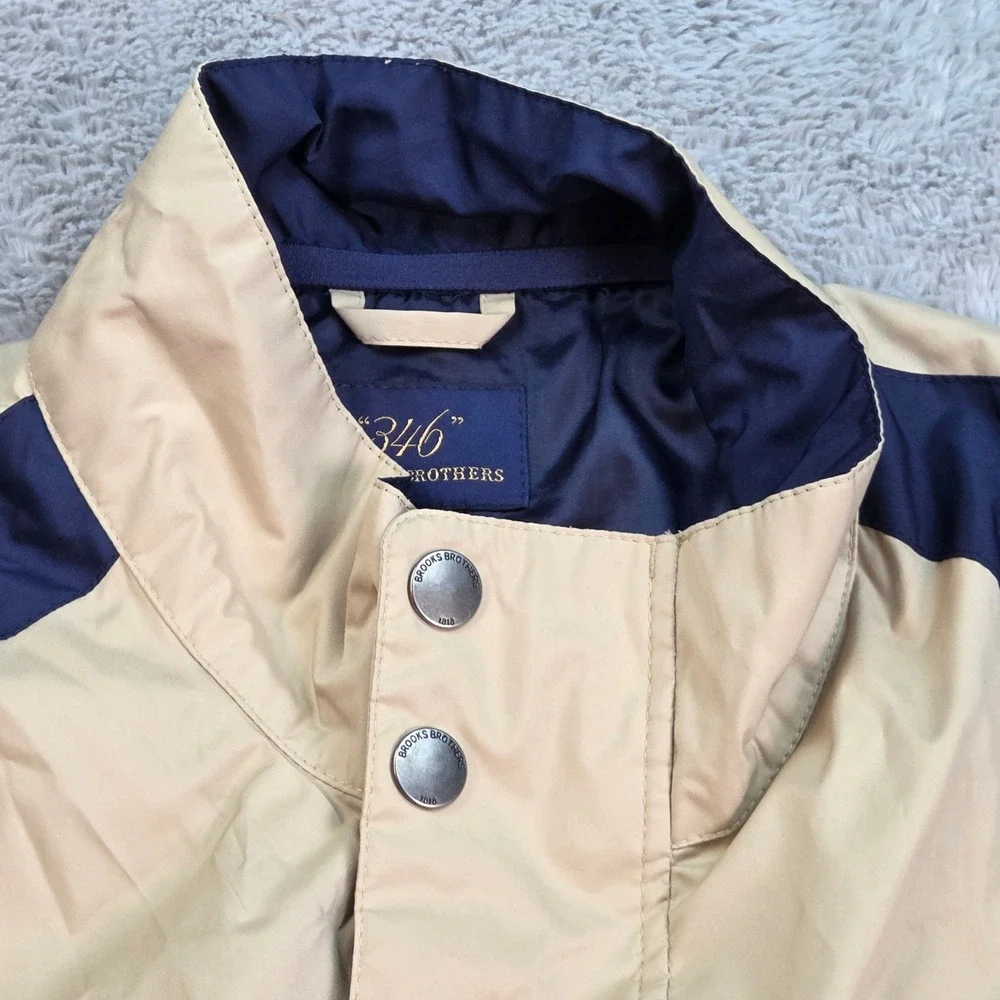 VTG Brooks Brothers 346 Bomber Jacket Harrington Mens XL Windbreaker Tan Blue
